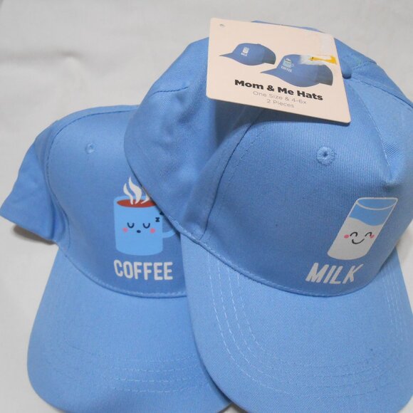 2 NEW "Coffee" & "Milk" Blue Adult & Kids 2-Piece Baseball Cap Set - Picture 8 of 8